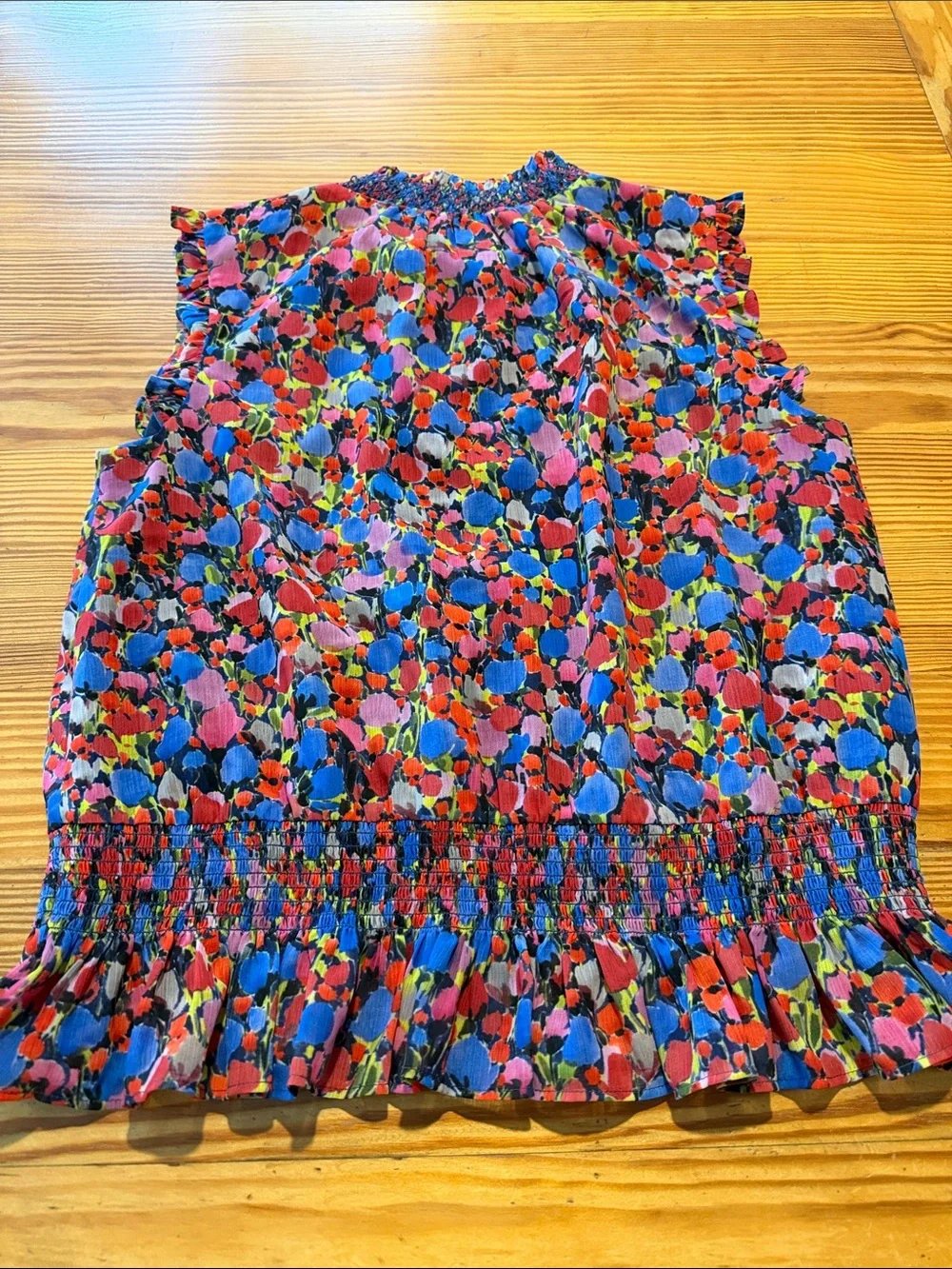 J. Crew Multicolor Floral Smocked Neck Ruffle Tank